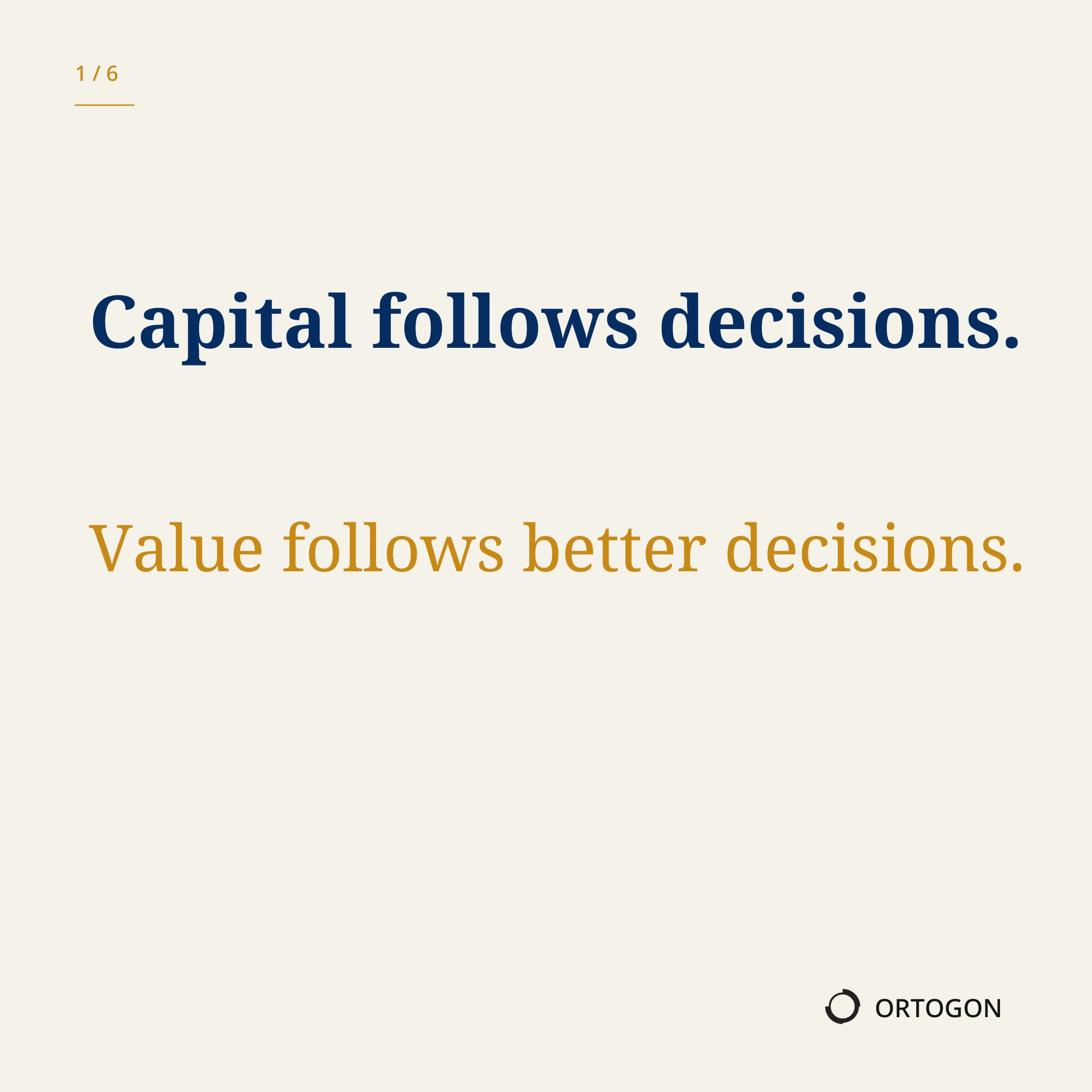 Couverture du carrousel « Capital Follows Decisions », actuellement disponible en anglais. (Page 1)