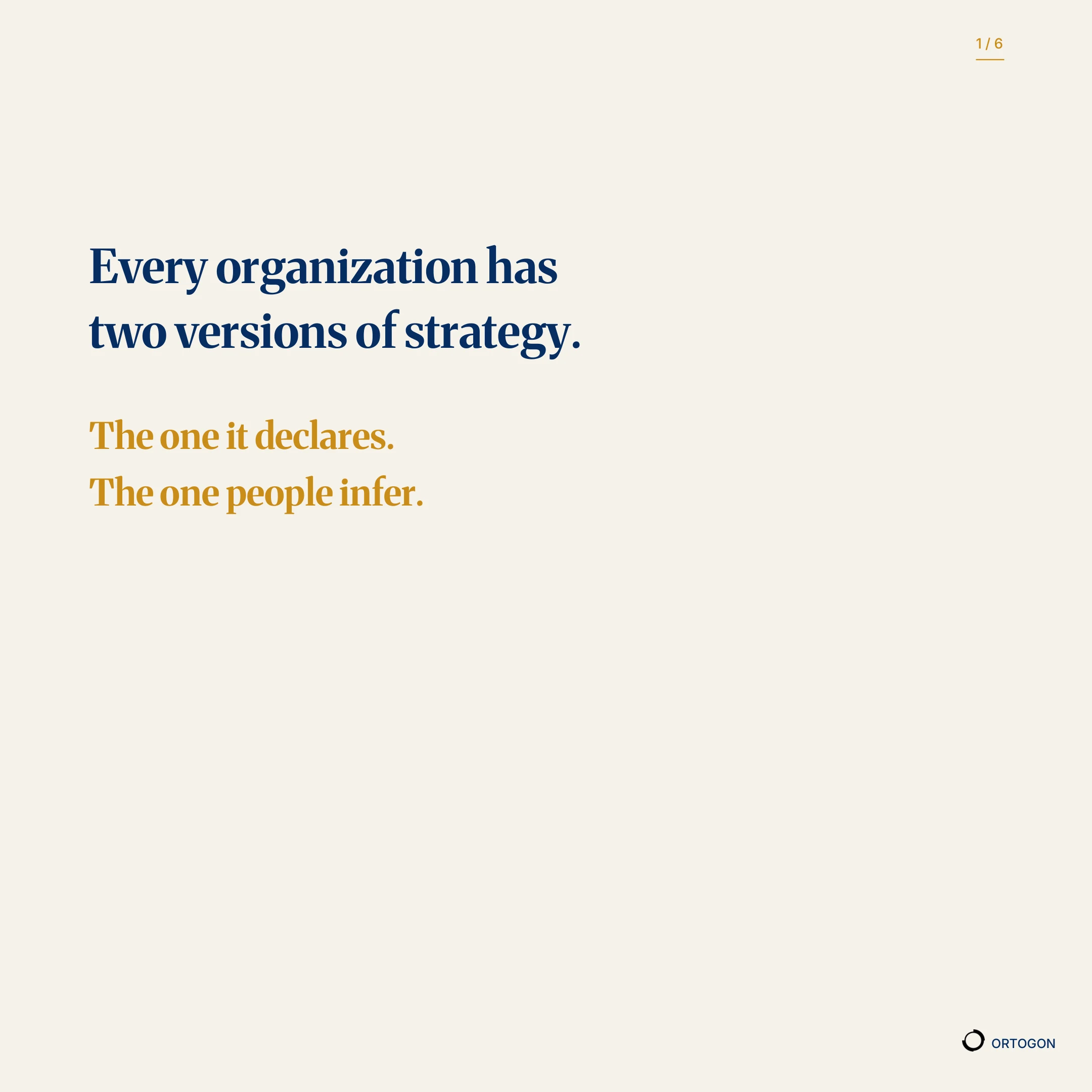 Cover page of the carousel 'Every organization has two versions of strategy.'. (Page 1)