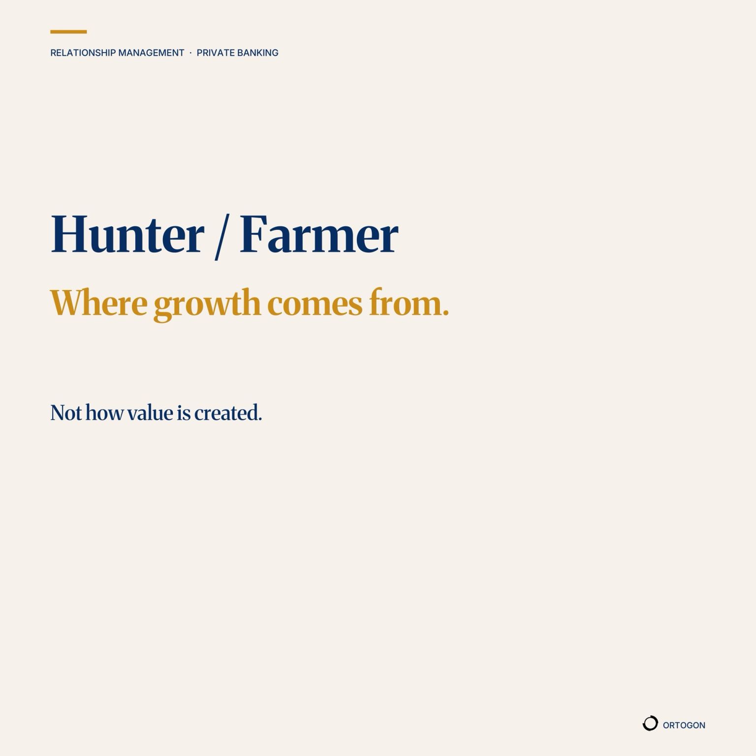 Infographie indiquant « Hunter / Farmer » et « Where growth comes from. Not how value is created. »