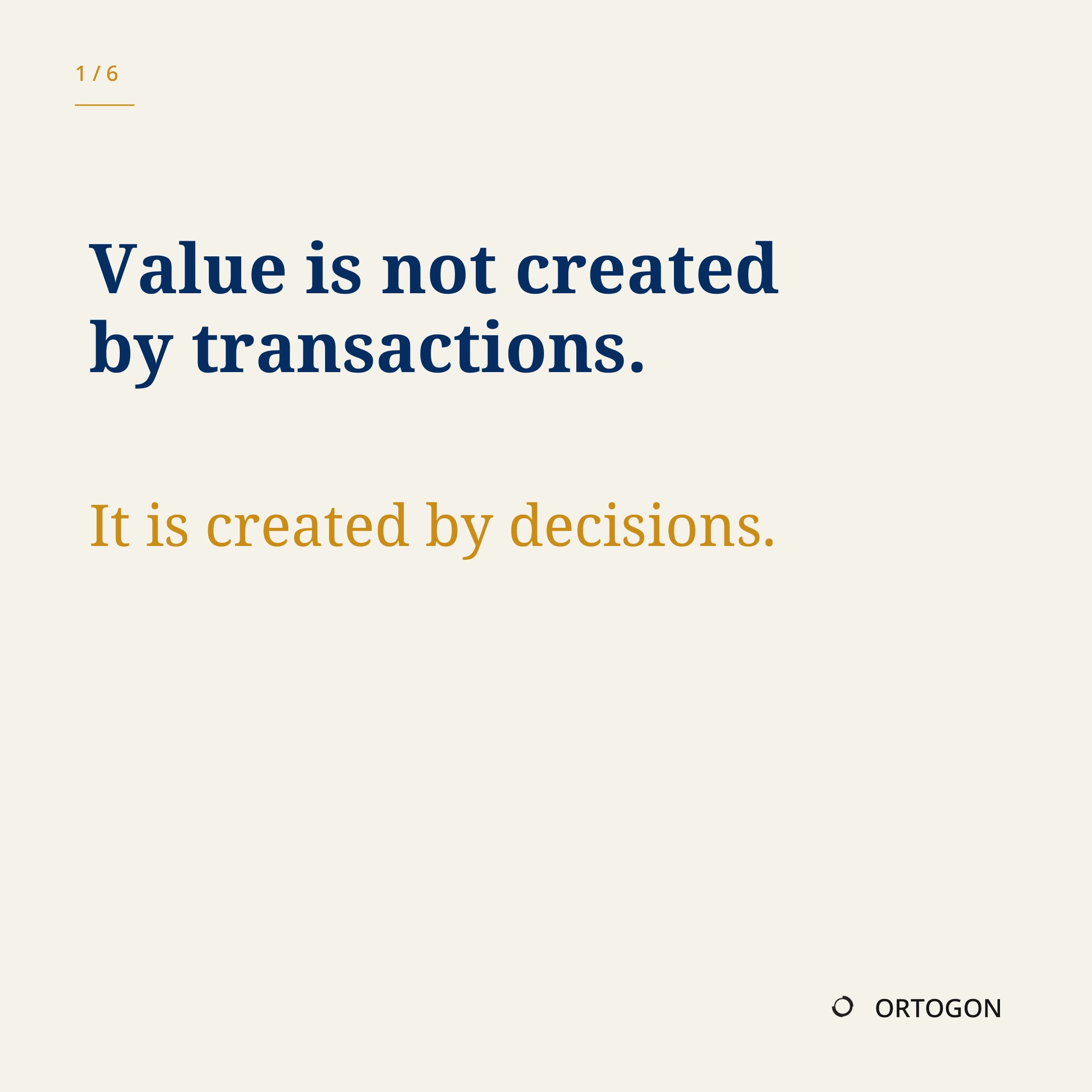 Cover page of the carousel 'Markets Notice the Transaction. Value Was Built Before It.'. (Page 1)