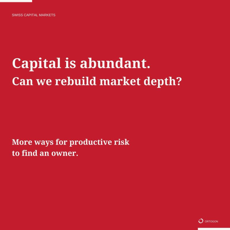 Graphic asking whether Switzerland can rebuild market depth by creating more ways for productive risk to find an owner.